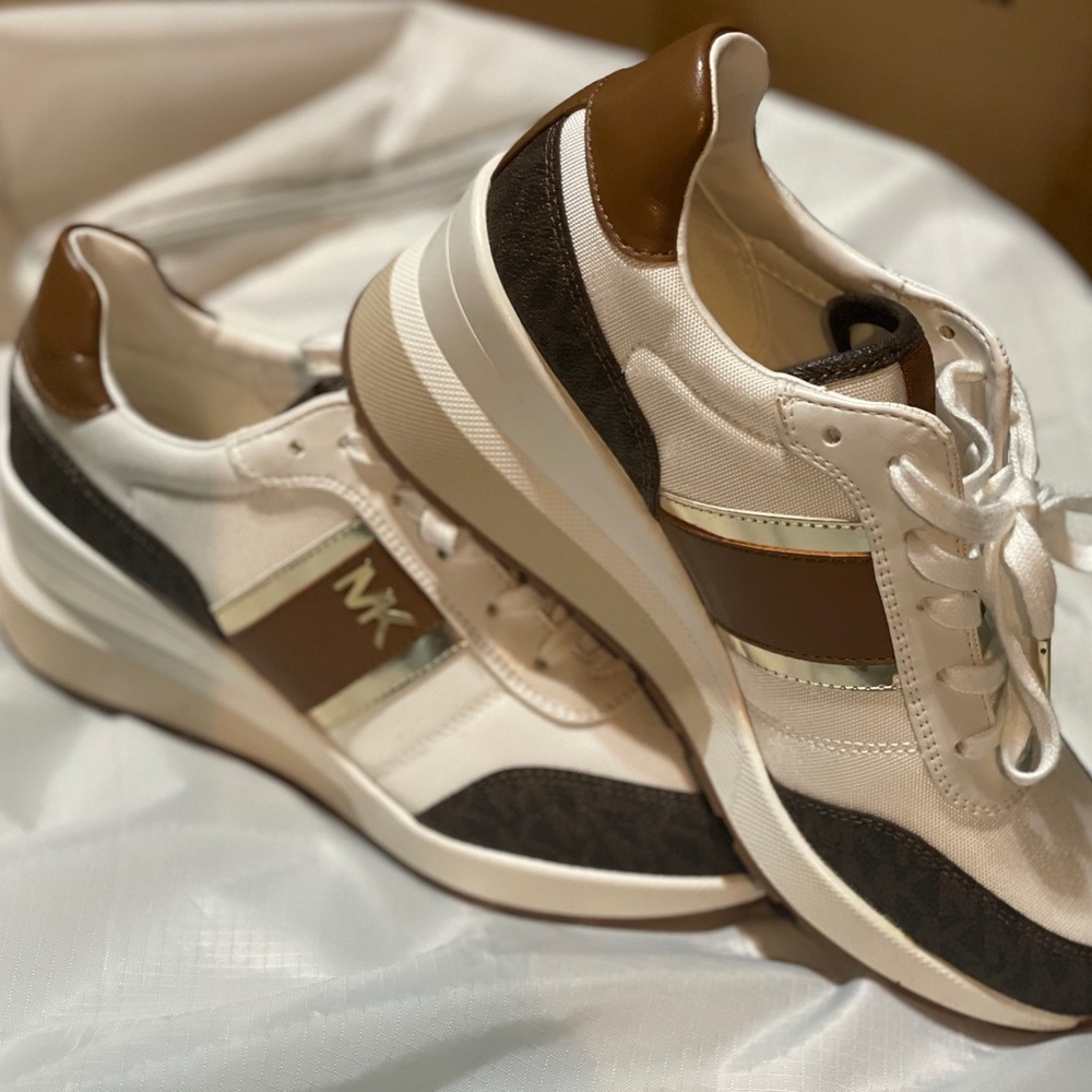 Women's White and Brown Sneakers - Picture 2 of 5